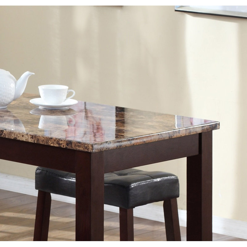 3-Piece Counter Height Marble Breakfast Table With Stools