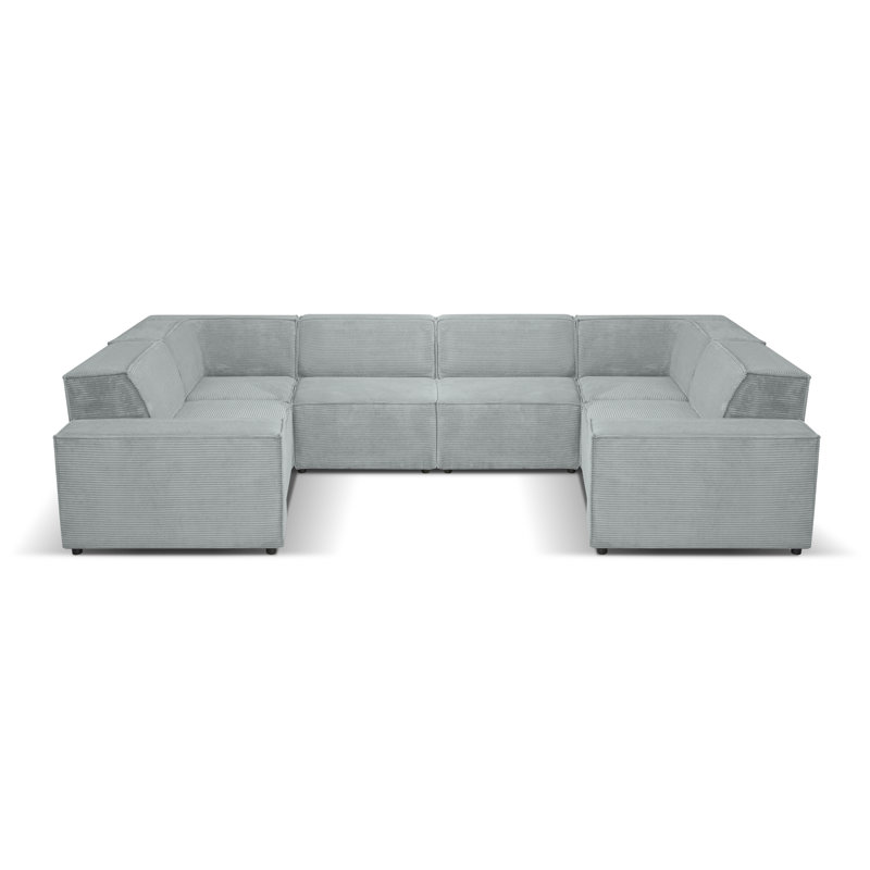 Akes 6 Seater Large Corner Sofa , Light Grey/Blue