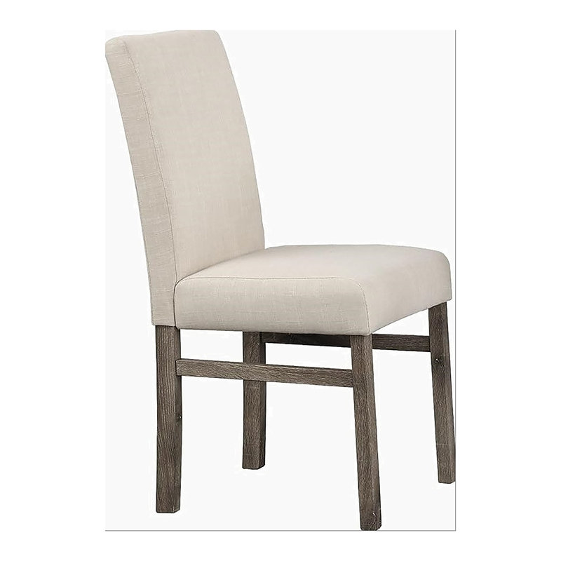 Ensemble de 2 chaises d'appoint de salle à manger transitionnelles en lin beige pour la cuisine et la salle à manger, chêne
