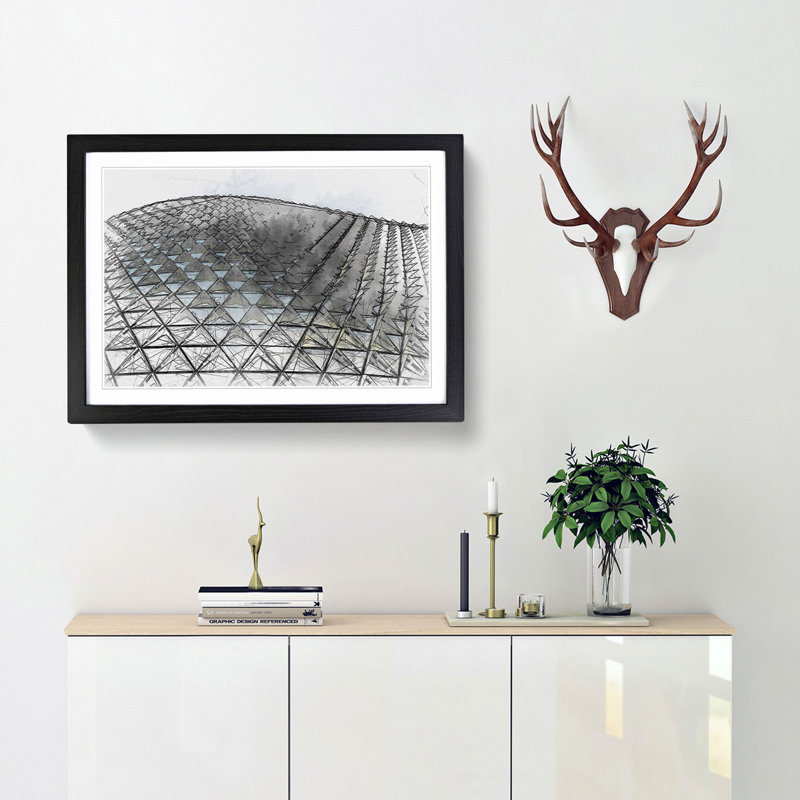 Architecture Sketch Vol.16 in Abstract - Picture Frame Drawing Print, Black Framed, 62cm H x 87cm W x 2cm D