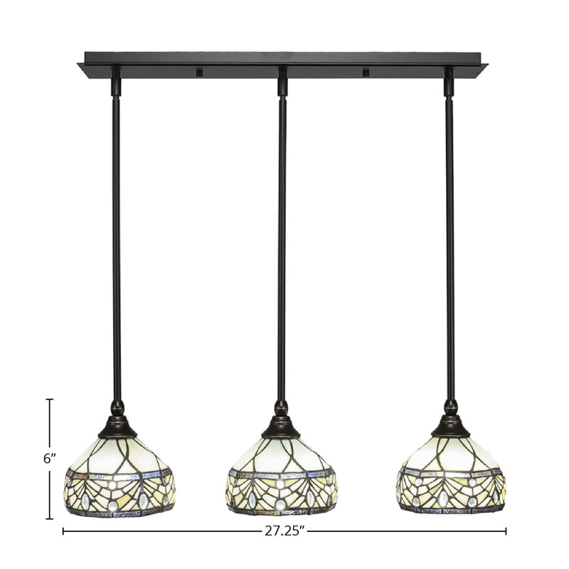 Luminaire suspendu linéaire sur pied 3 lumières avec verre Royal Merlot de 7 po, Granit foncé