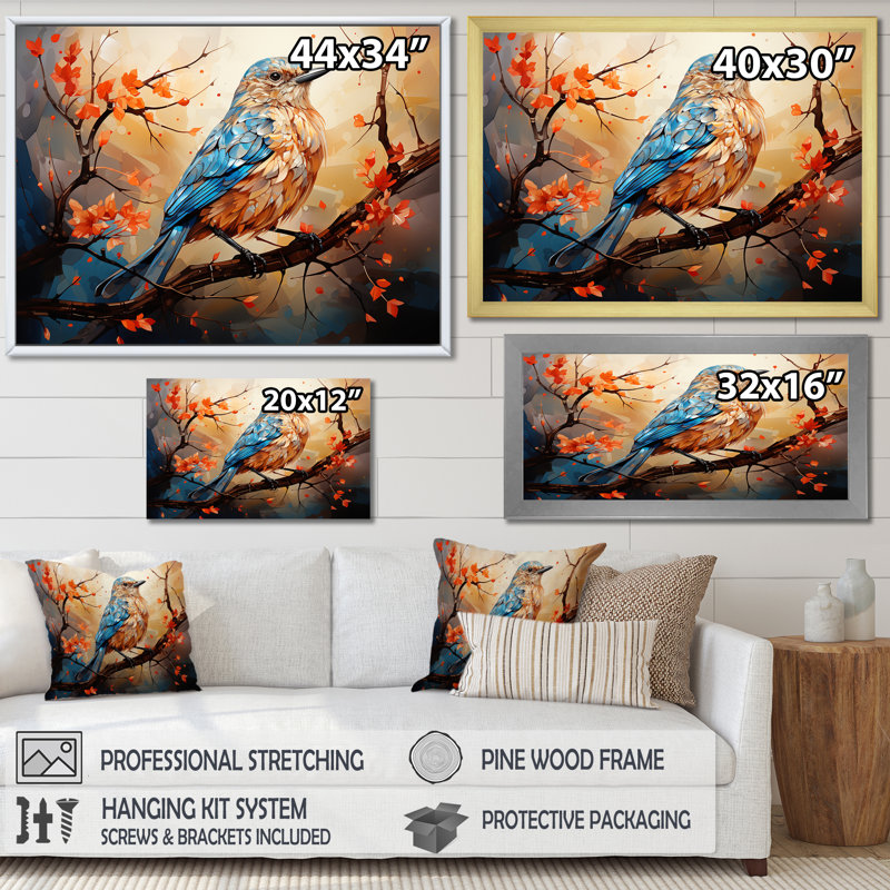 " Warm Sunrise Hues An Expressionist Portrayal Bird ", Silver Single Picture Framed, 12" H x 20" W x 1" D