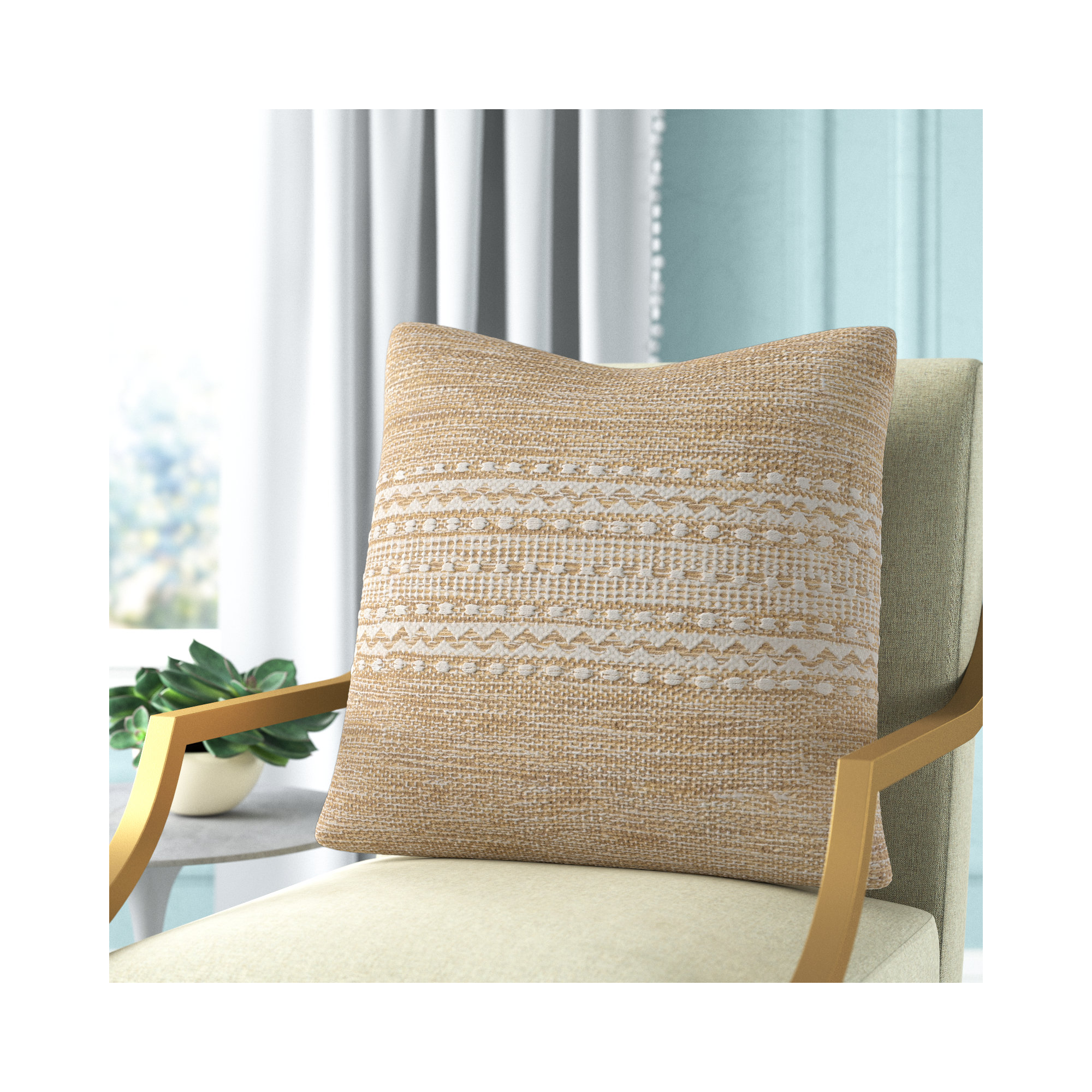 Julian Geometric Cotton Throw Pillow, 20" x 20", Pillow Cover Only - No Insert, Tan