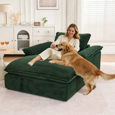 Masir Oversized Compression Sleeper Couch, Indoor Chaise Lounges, Green Corduroy