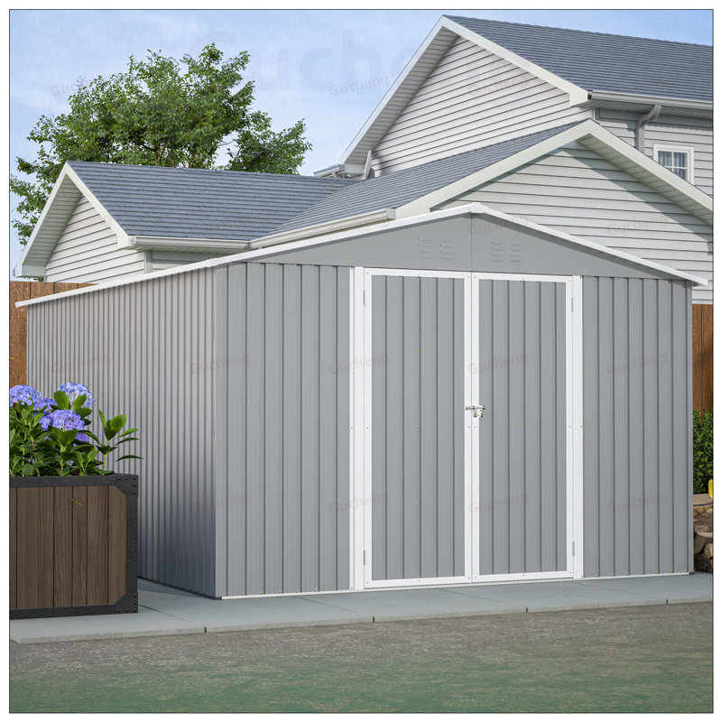 Remise de rangement durable en acier galvanisé avec cadre de plancher, portes verrouillables doubles pour une utilisation sécuritaire dans la cour et le patio