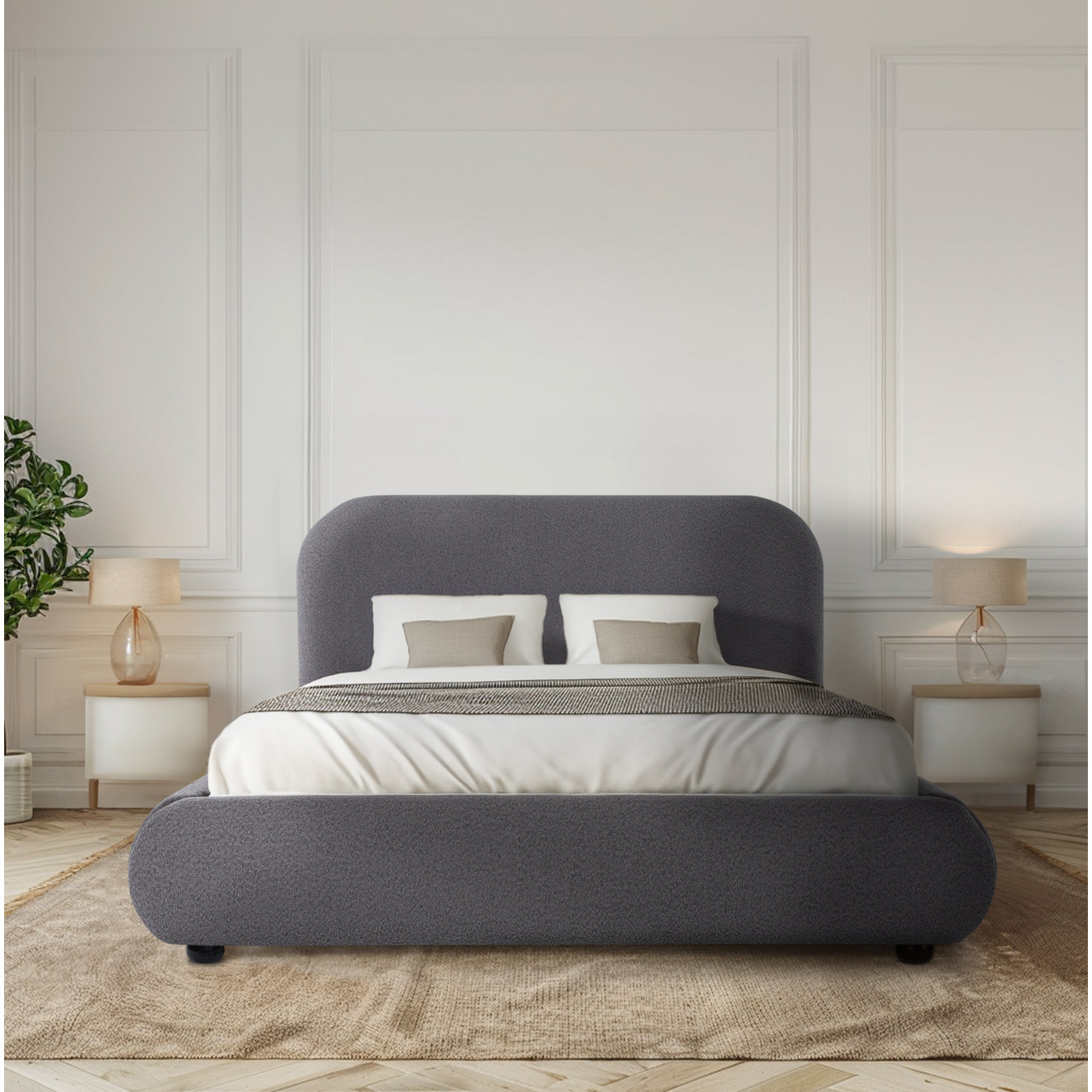 Reggie Upholstered Platform Bed, King, Olive Green Performance Chenille