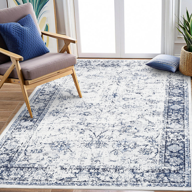Vintage Area Rug Machine Washable Foldable Rug with Non Slip Carpet for Living Room Bedroom Dining Room, Rectangle 6' x 9'