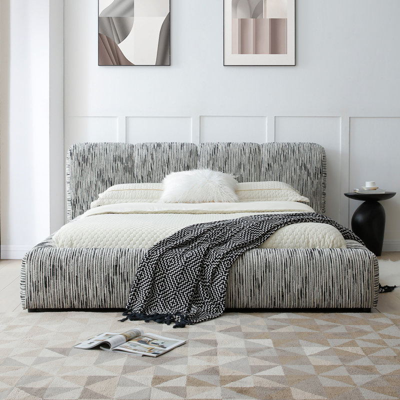 Base de lit tapissier Serene, Blanc/Noir, Grand