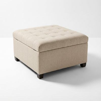 Contemporary Fabric Storage Ottoman with Tufted Lid and Hidden Storage Compartment