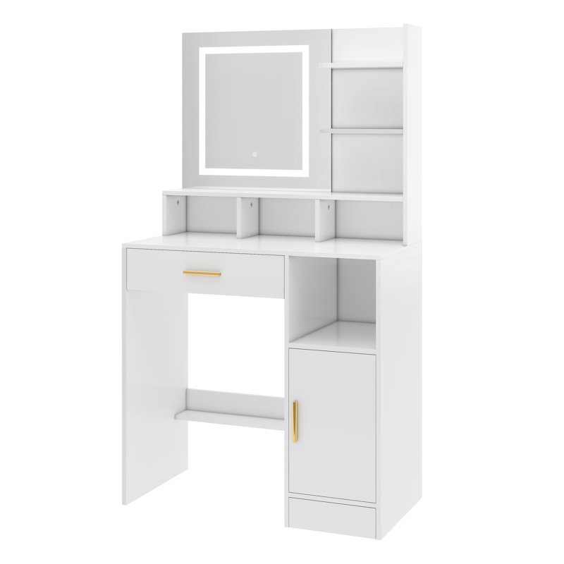 Dressing Table with Mirror, White