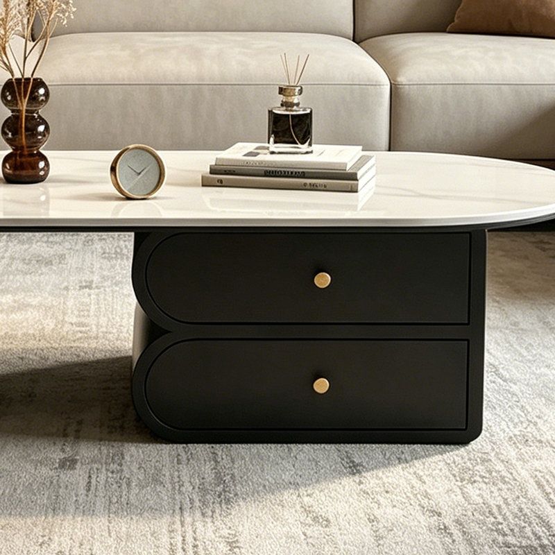 Table basse avec tiroir Luxury Rock, H 15,74 po x L 39,37 po x l 21,65 po, Blanc / Gris