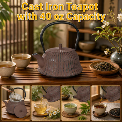 Knollview 1,25 pte Bouilloire japonaise en fonte Kyusu avec panier infuseur en acier inoxydable Kyusu