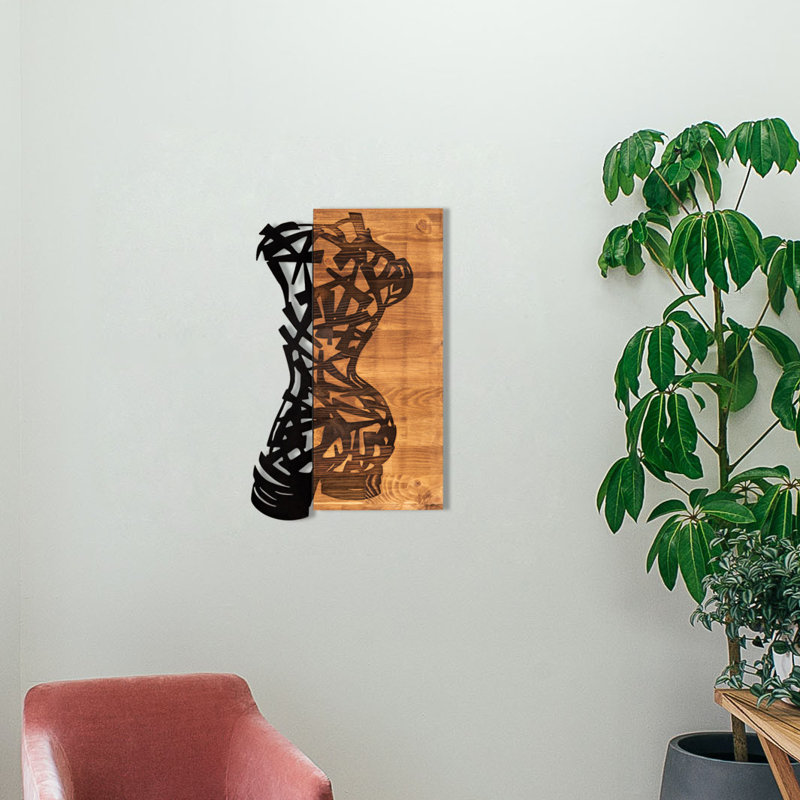 Élégant accessoire mural décoratif en bois, finition noire et noyer, 14,2 po x 23,6 po | Cadre 100% métal (épaisseur: 0,05 po) et envers 100% bois (épaisseur: 1,2 po) | Parfait pour la décoration intérieure et les intérieurs modernes