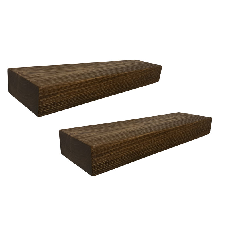 Juna 2 Piece Pine Floating Shelf, 3" H x 18" W x 7" D, Medium Brown