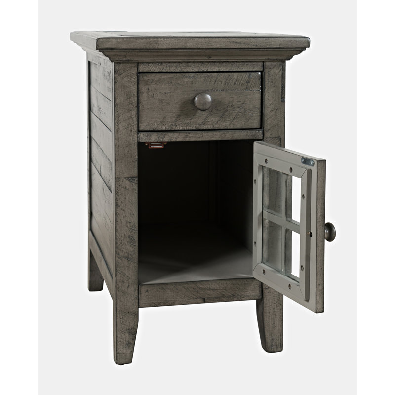 Table de bout en bois massif Kelvin avec rangement et prises intégrées, Pierre