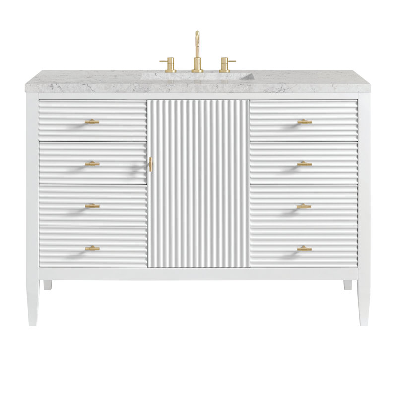 Myrrin 48'' W Single Vanity, Bright White, Eternal Jasmine Pearl, 8" Widespread