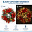 Couronne de Noël floquée rouge et or de 50 cm (20 pouces) avec 20 DEL, 8 fonctions et minuterie