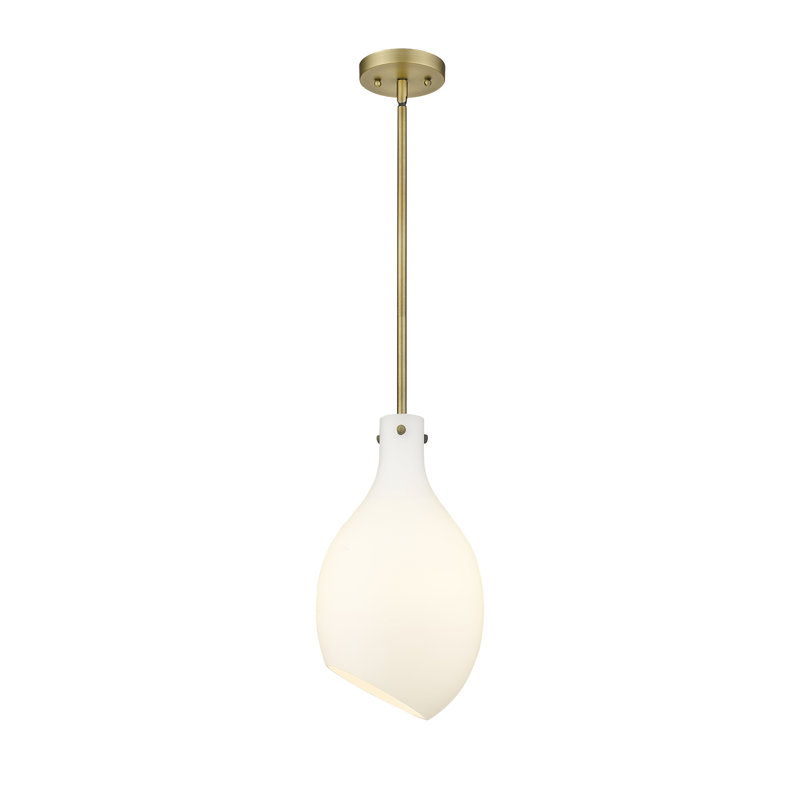 1 - Light Pendant, Matte White, Brushed Brass, No Bulb Included