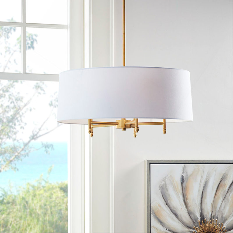 Lustre tambour 5 lumières blanc, Laiton plaqué