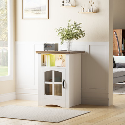 Table de bout, table de chevet avec rangement à DEL et station de charge avec porte en verre