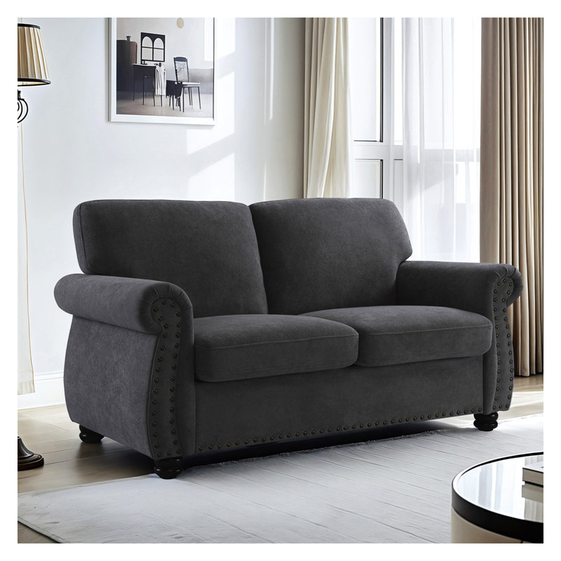 Causeuse en velours doux noir avec mousse haute densité et conception compacte à 2 places