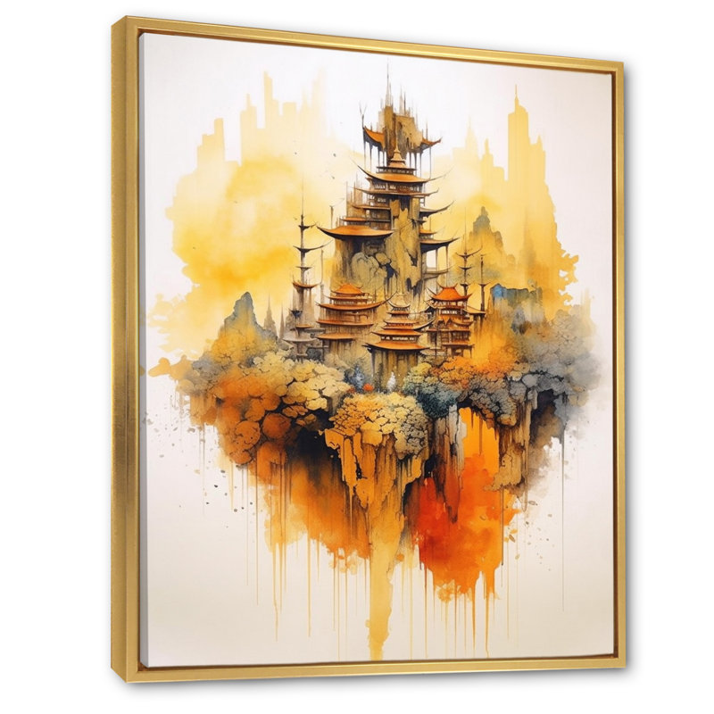 Impression sur toile majestueuse, paysages chinois I, H 20 po x l 12 po x P 1 po, Cadre flottant doré