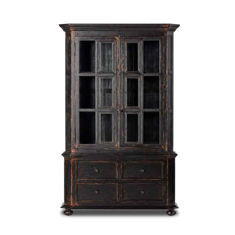 Loami China Cabinet, Distressed Burnt Black Veneer