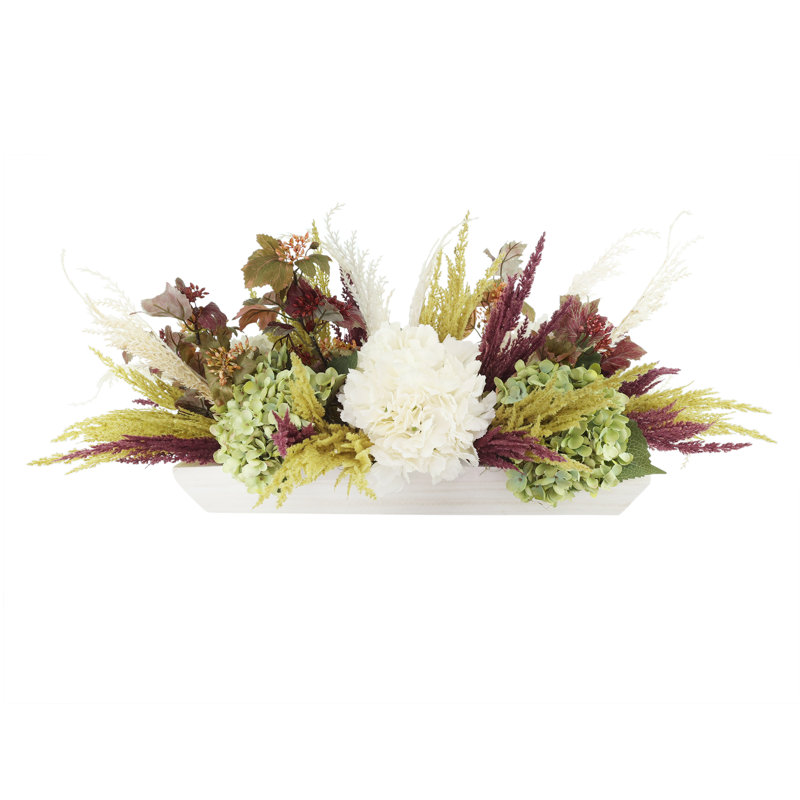 Fall Centerpiece With Hydrangeas And Pampas