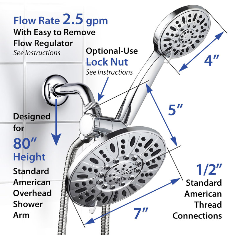 7" Premium High Pressure 3-Way Rainfall Combo, Chrome