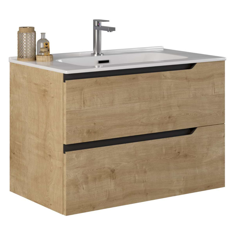 Duo 24" Single Vanity With Integrated Ceramic Top, Weathered Oak, White, 24"