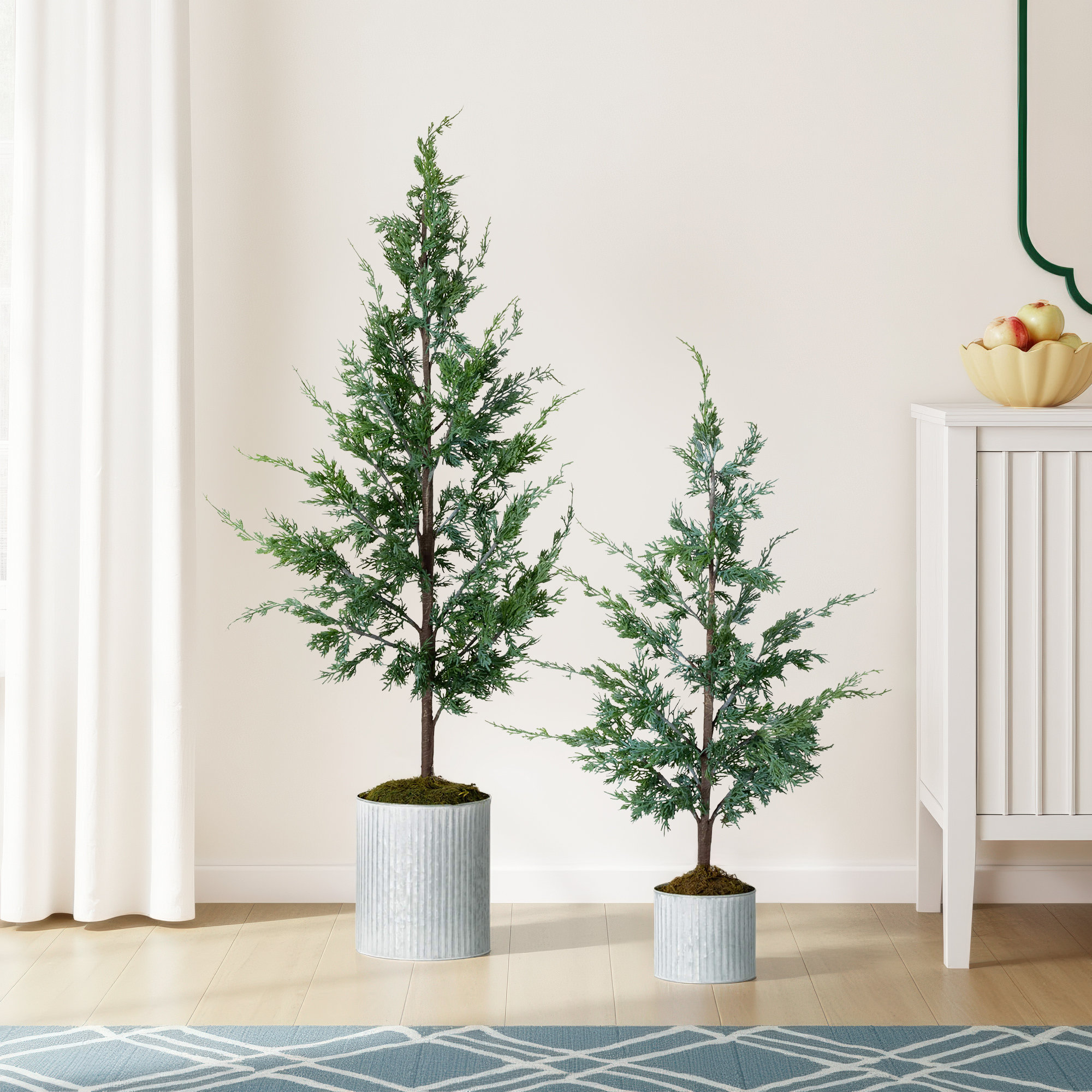 38" & 54" Artificial Christmas Potted Cypress Tree Set of 2, Green
