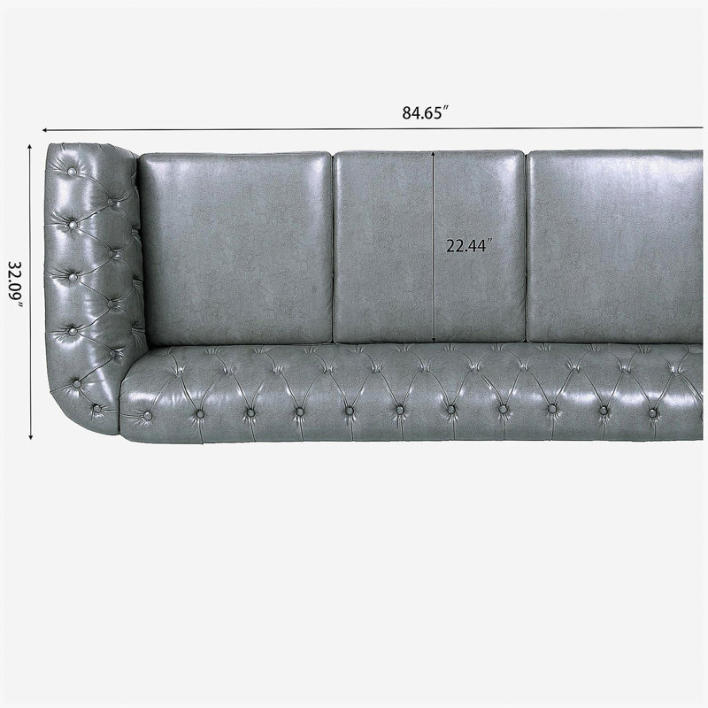 Canapé Chesterfield à accoudoirs roulés 84,65 po., Gris