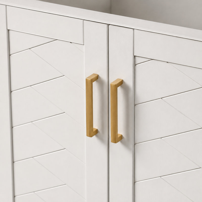 Meuble-lavabo moderne blanc sans comptoir, structure en bois massif, 3 tiroirs et portes à fermeture amortie, 90 cm (35,44 po), autoportant.