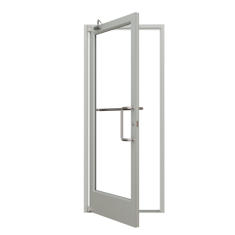 36 po X 84 po Porte commerciale pré-suspendue en aluminium anodisé argent à droite / extérieur, Sliver, Oui