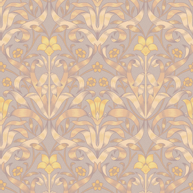 Ribbon Lily - Wallpaper, Dusty Lilac, Peel & Stick