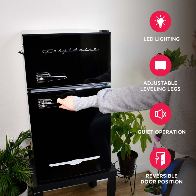 Frigidaire 3.1 Cu. Ft. Retro Compact Fridge Freezer Combo, 2-Door Refrigerator with Built-in Bottle Opener, Black
