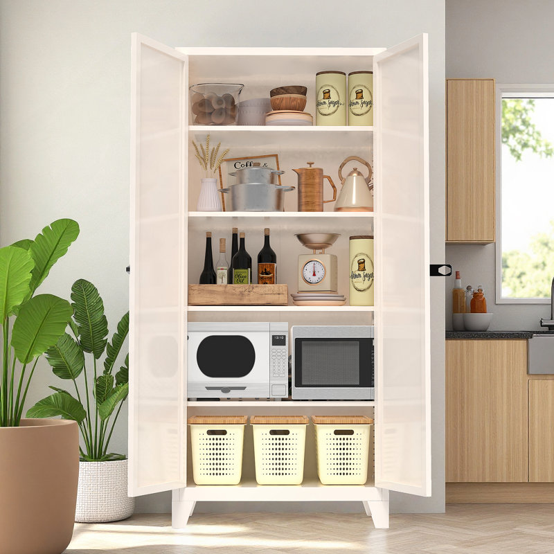 71'' 2 Shapely Door Cabinet With Lock, Metal Storage Cabinet With Doors And Adjustable Shelves, For Kitchen, Bedroom, Living Room(Beige)