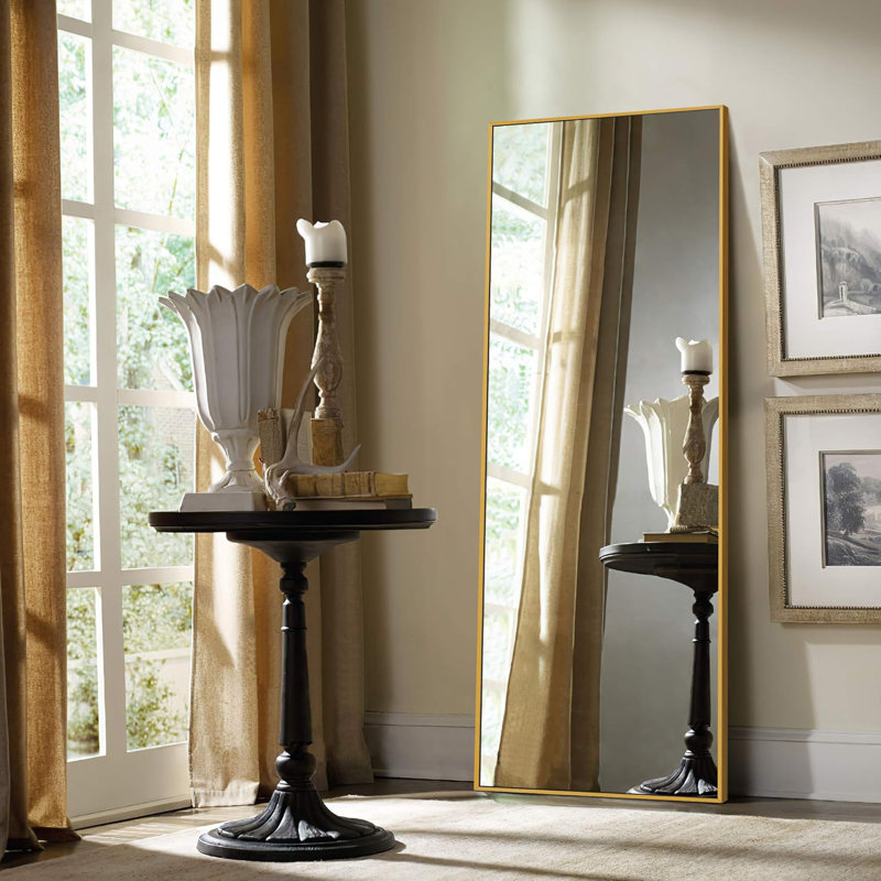 Full Length Mirror, Free Standing Floor Mirror For Leaning Or Hanging, Bedroom & Living Room Decor, Gold, 59" x 16"