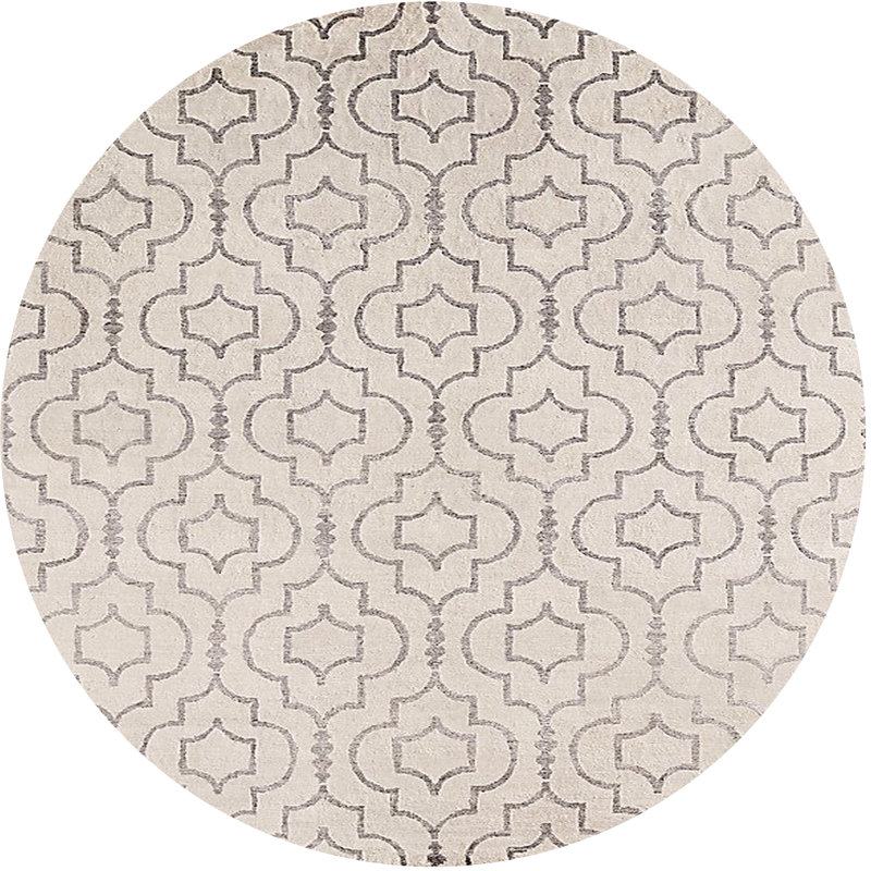 Tapis ivoire à motif géométrique Chang, Rond 8 pi