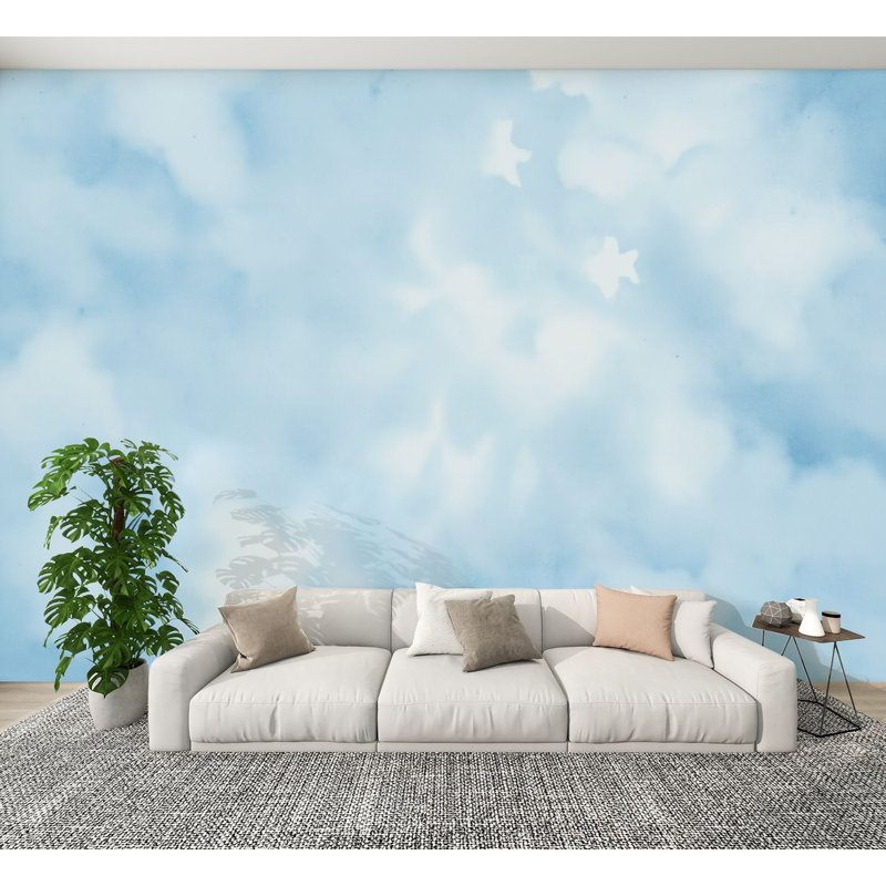Papier peint adhésif moderne à motif abstrait bleu pâle et texturé aux teintes douces de H 100 po x l 144 po, papier peint amovible en PVC pour décoration de chambre à coucher