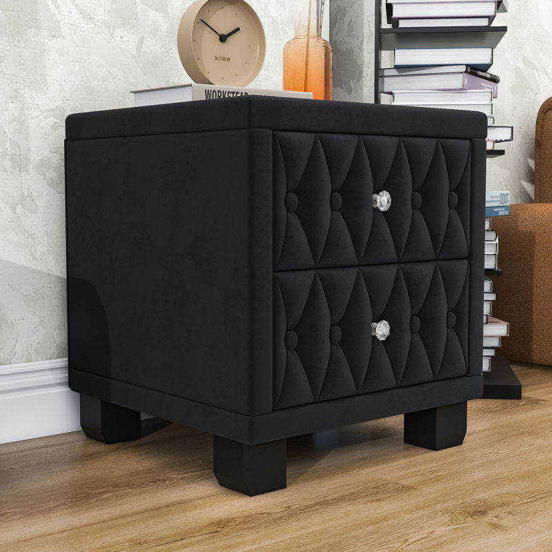 Nightstands, Traditional Narrow Nightstand with 2 Drawers, Black