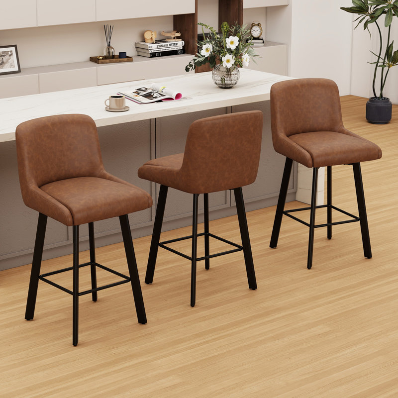 Brown 26"H Swivel Counter Height Bar Stools for Kitchen Island, Brown, 3, Bar Stool = 26” Seat Height 