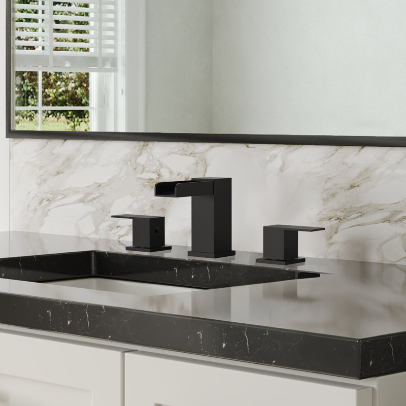 3-Hole Bathroom Faucet, Widespread 2-Handle Sink Faucet with Drain Assembly, Matte Black