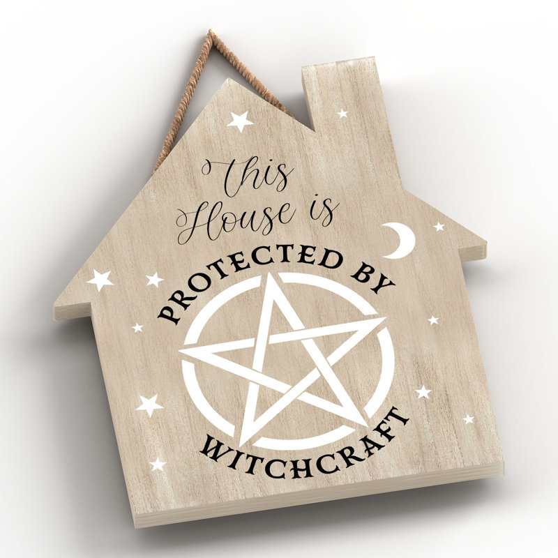 Protected by Witchcraft Wooden House Plaque, Brown