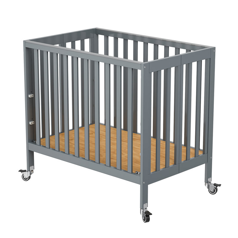 Hiltz Foldable Portable Crib With Mattress, Grey
