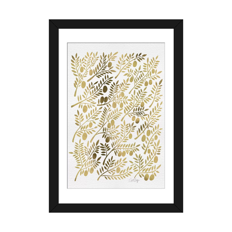 « gold branches branches », impression sur toile tendue, H 24 po x l 16 po x P 1 po, Papier d'art encadré noir, Blanc