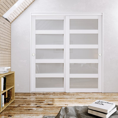 72" x 80" 5-Lite Frosted Closet Sliding Doors With Hardware Kit (requires assembly)