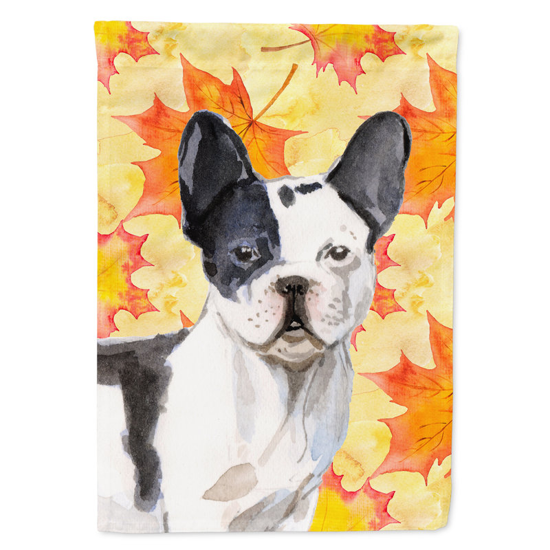 Automne 2 côtés en polyester 15 x 11 po drapeau de jardin, Bouledogue français noir et blanc