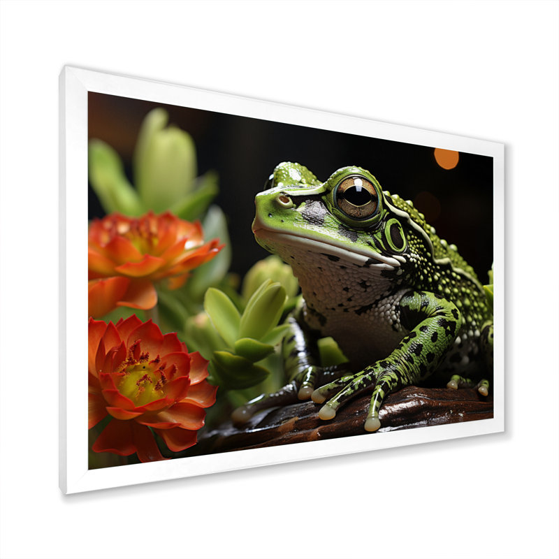 Grenouille amphibienne sérénade - impression, Cadre simple blanc, H 30 po x l 40 po x P 1,5 po