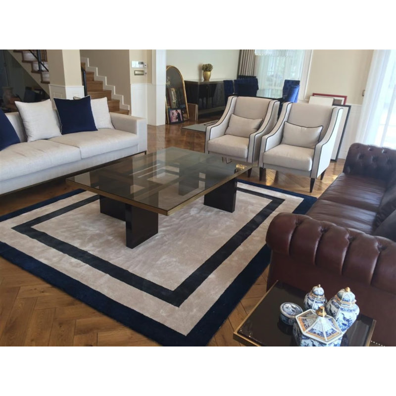 Tapis spécial touffeté crème de couleur noire à rayures rayées tissées à la machine et lavable à la machine_53